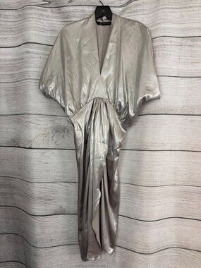 Zara Metallic Silver Kimono Midi Dress Size S